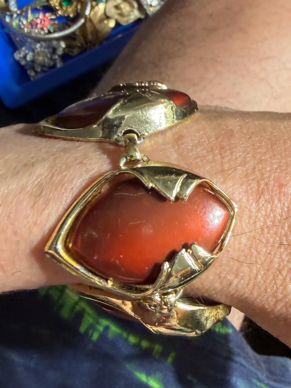 Vintage Gold-Tone Red Link Bracelet